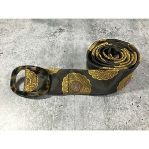 J.Crew ~100% Silk Belt + Tortoise Buckle~ Brown w/ Gold Medallions~Size S/M NWT